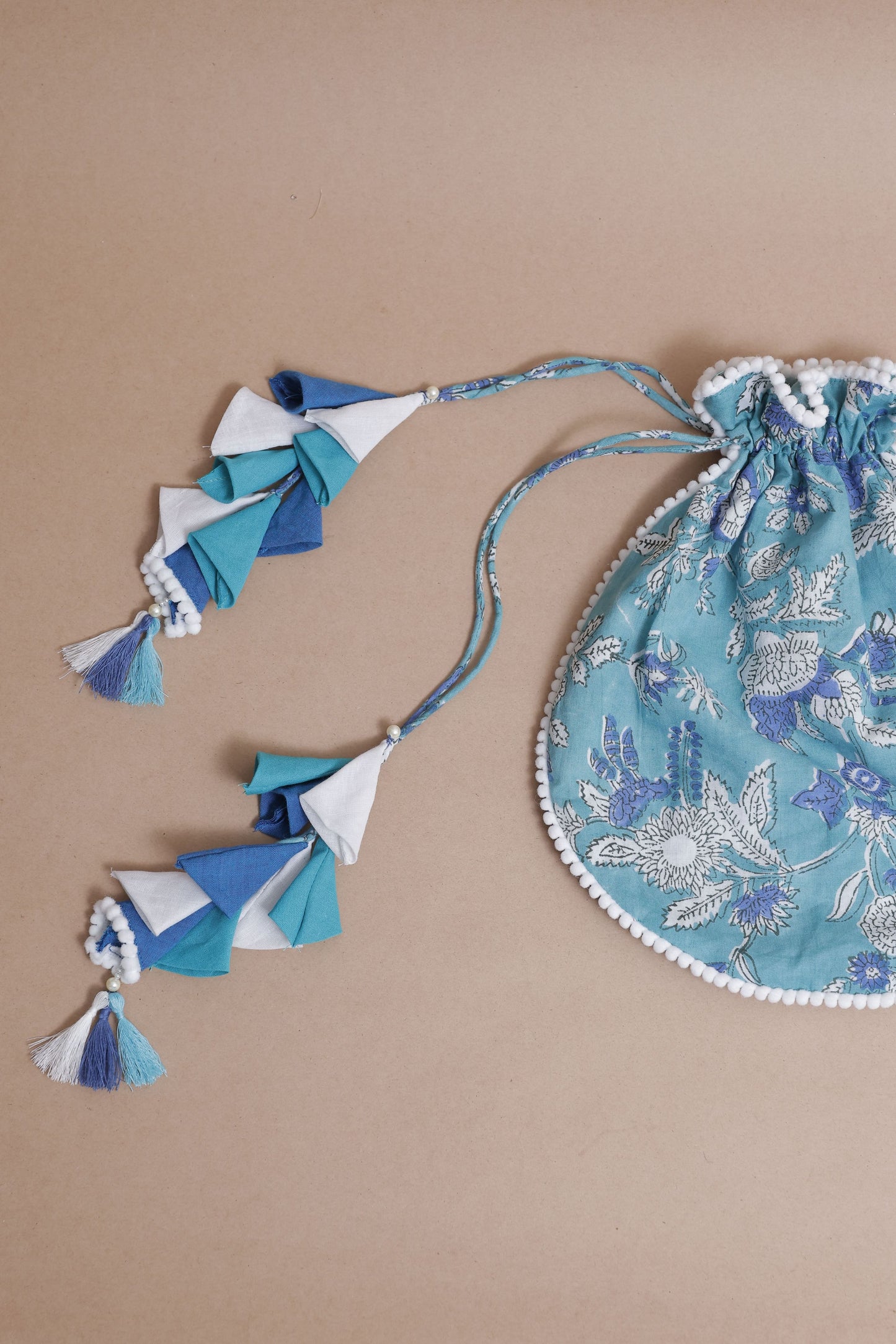 Cape Jasmine Blue Potli Bag