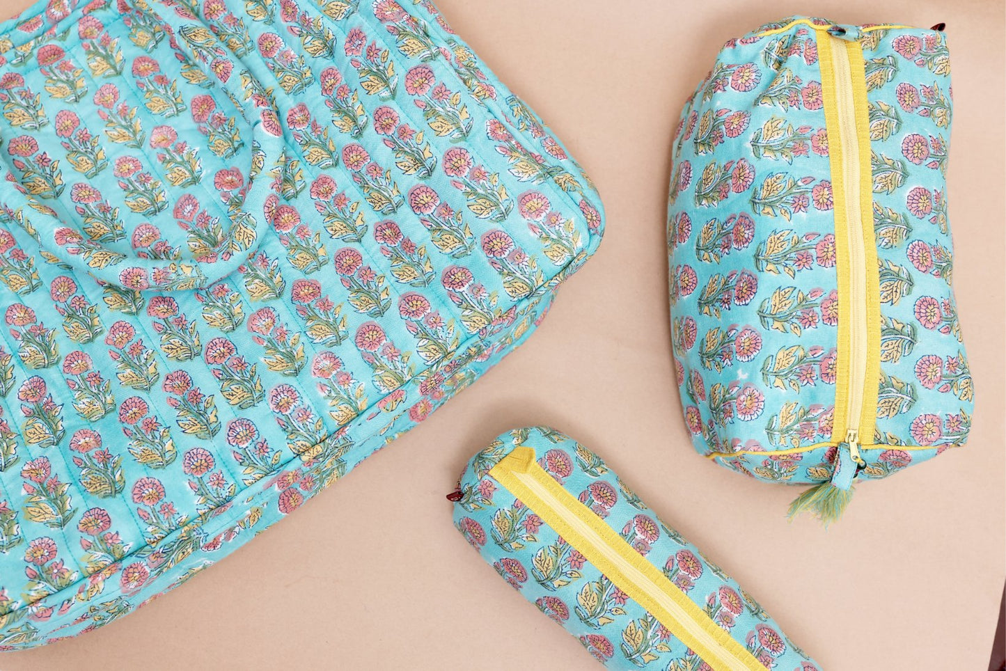 Floral Pink & Blue Quilted Handbag