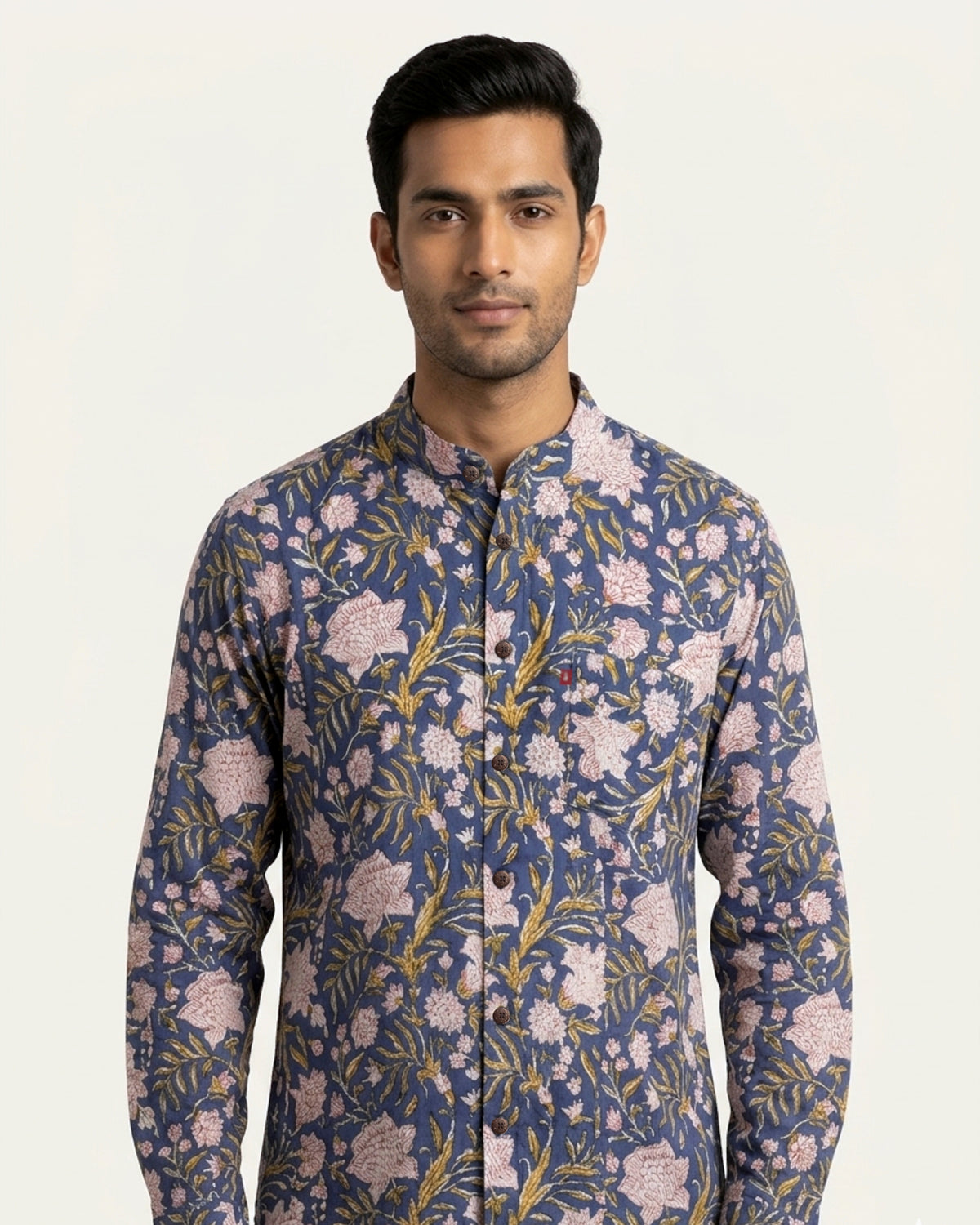 Blue White Floral Block Printed Shirt