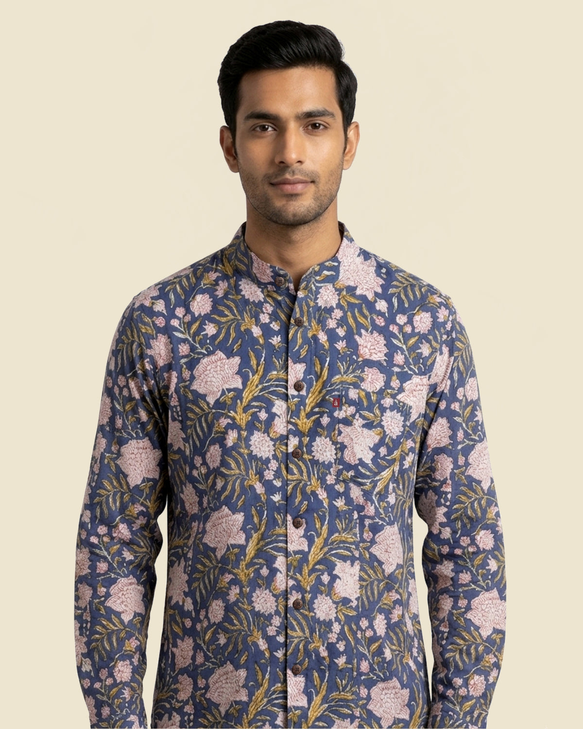 Blue White Floral Block Printed Shirt