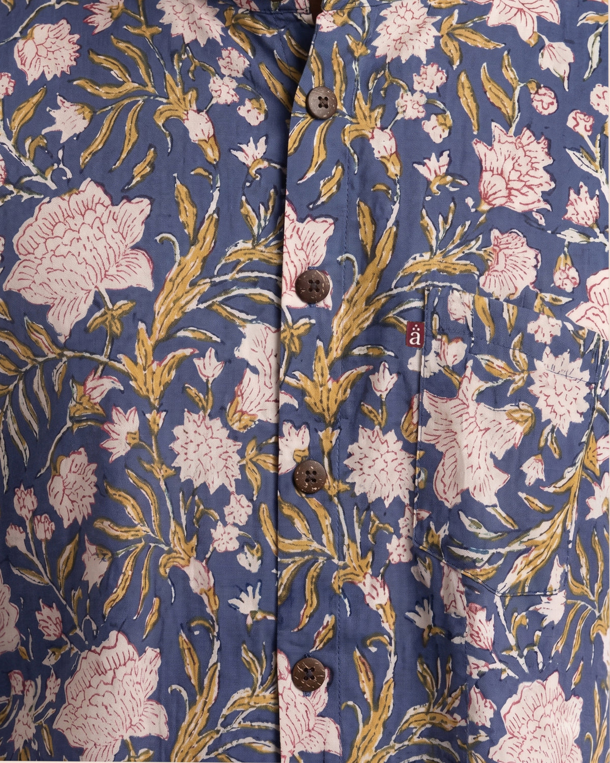 Blue White Floral Block Printed Shirt
