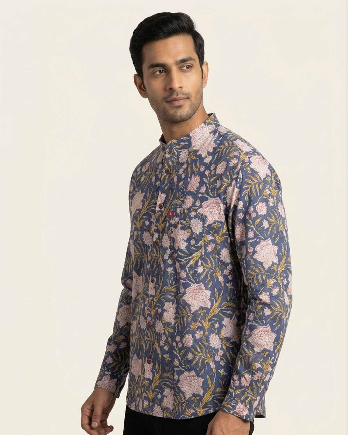 Blue White Floral Block Printed Shirt
