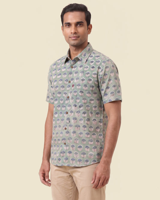 Foral Blue Cement Block Print Shirt