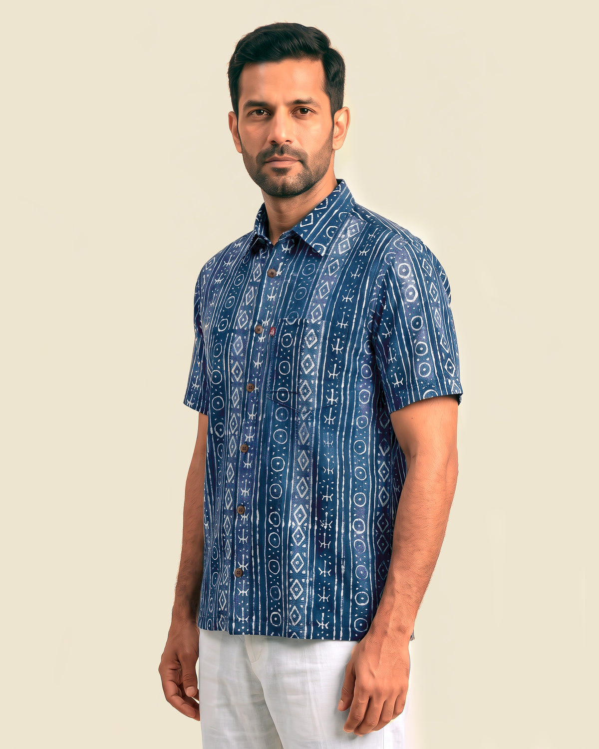 Double Shaded Indigo Block Print Shirt