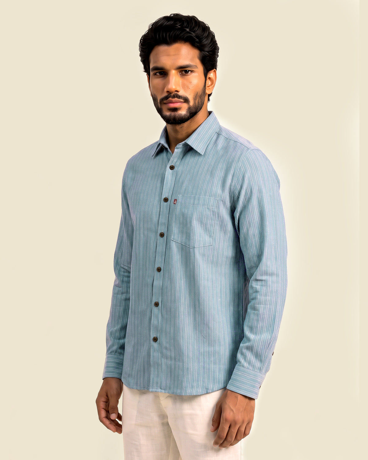 Blue with White Kantha Stripe Shirt