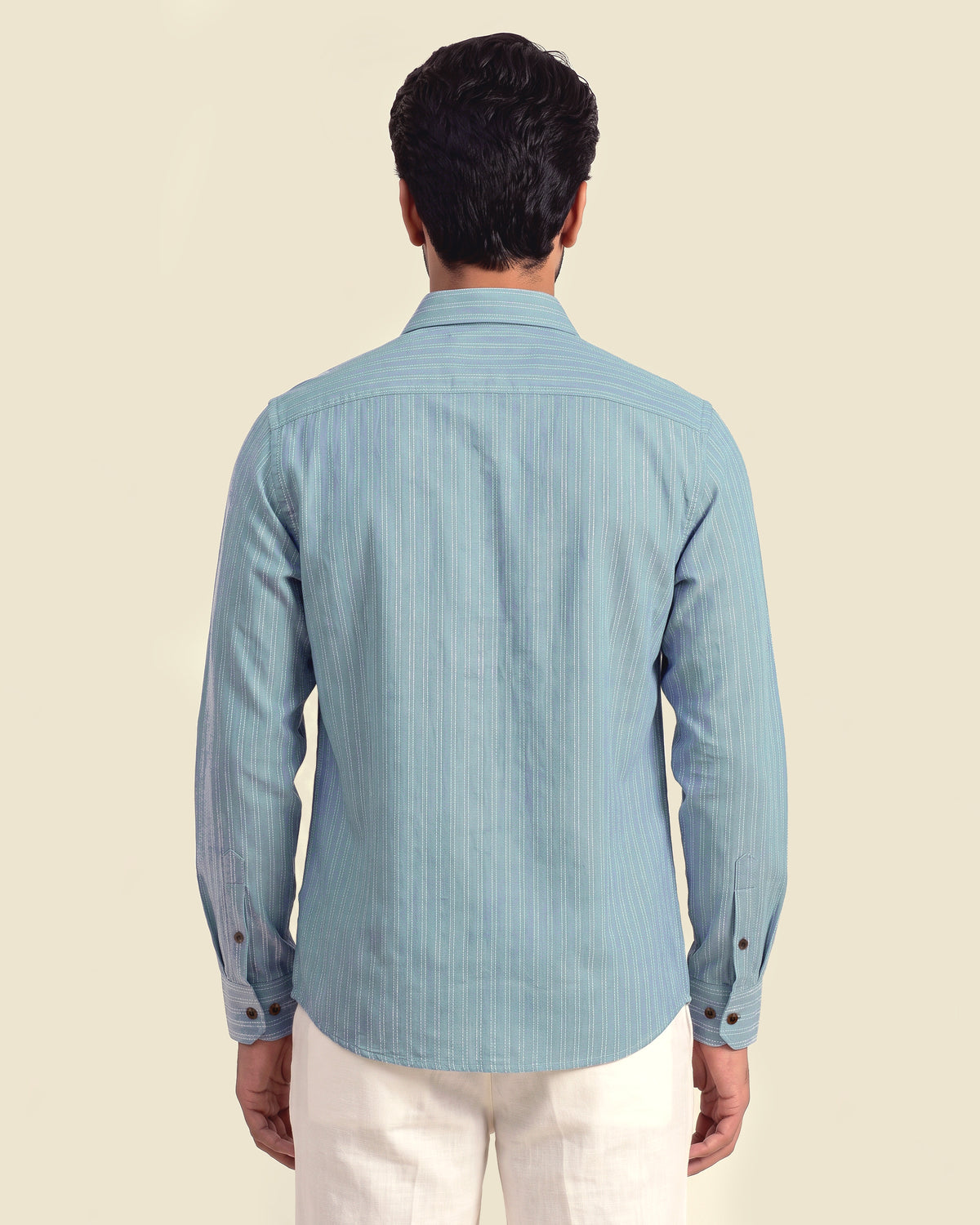 Blue with White Kantha Stripe Shirt