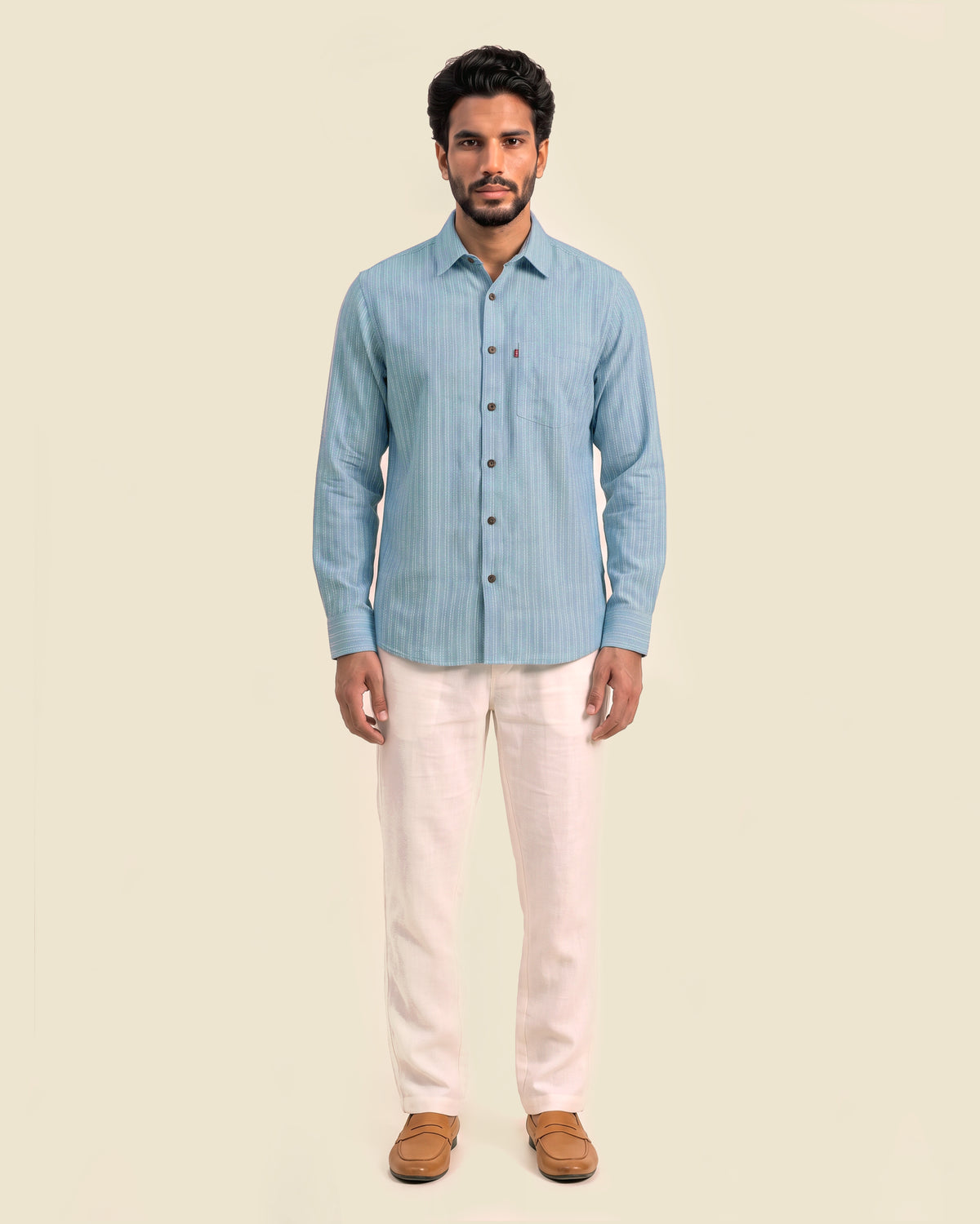 Blue with White Kantha Stripe Shirt