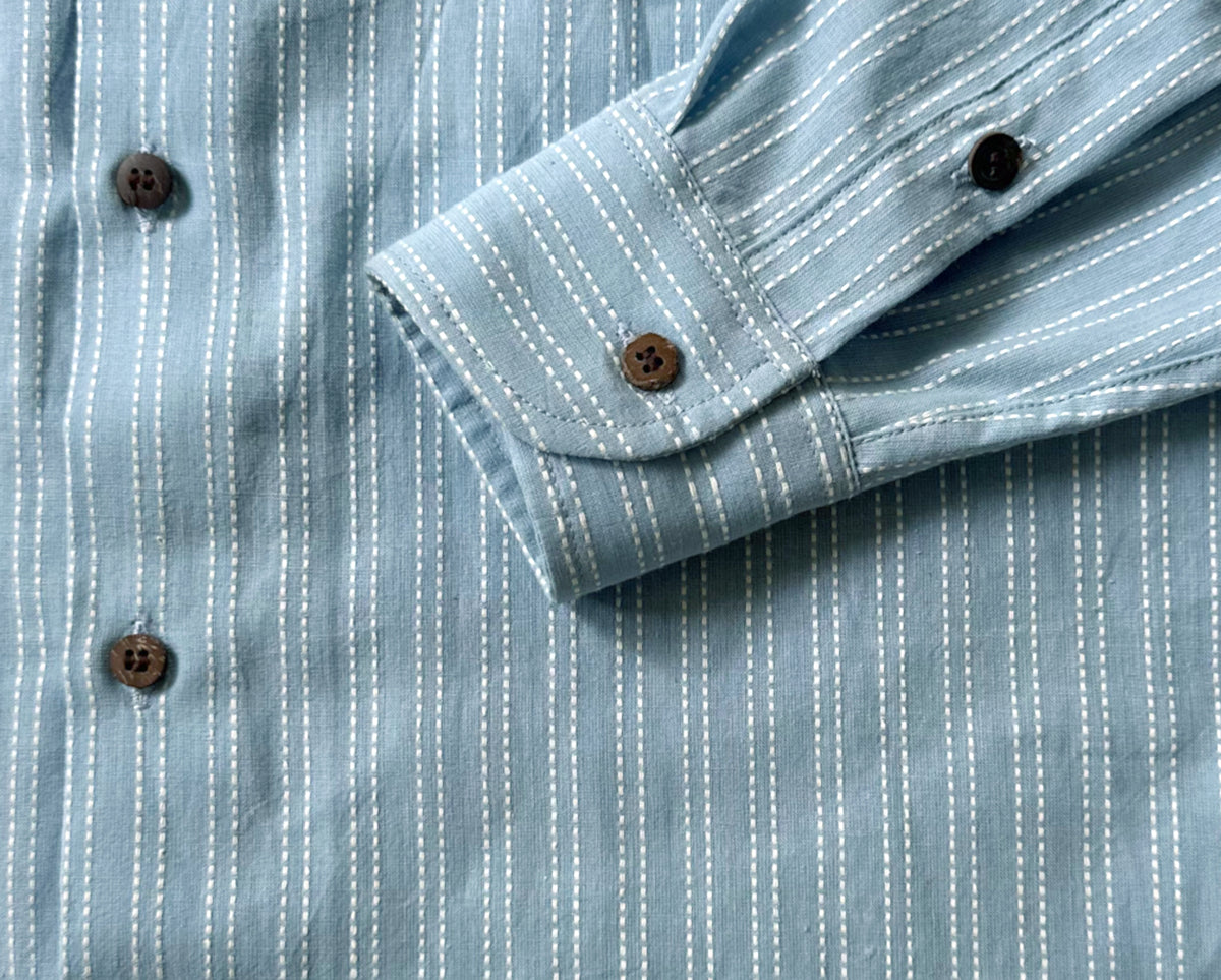 Blue with White Kantha Stripe Shirt