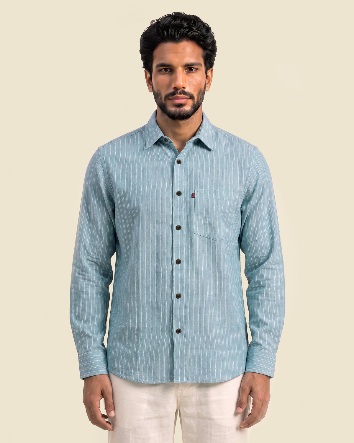 Blue with White Kantha Stripe Shirt