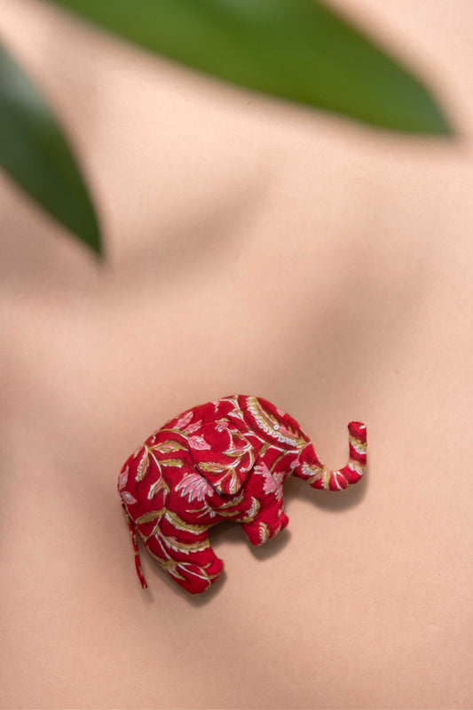 Upcycled Floral Red Elephant