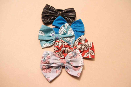 Upcycled Assorted Bows with Rubber Band - Pack of 4